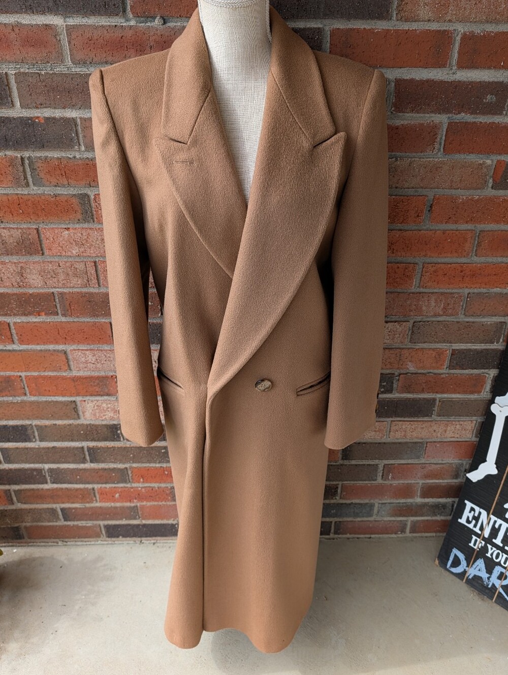 🍂 Vintage 80's Ashley Scott Single-Button Wool Double Breast Trench Coat, Camel
